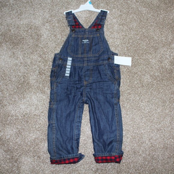 OshKosh B'Gosh Denim Lined Overalls Jean Red Baby Boys Size 24M 24 months NWT - Picture 4 of 4